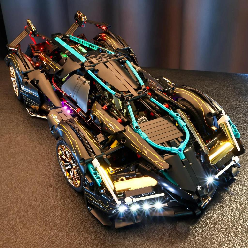 Киберпанк Черный Концепт V12 Спортивный Автомобиль Строительные Блоки: Детская игрушка на дистанционном управлении