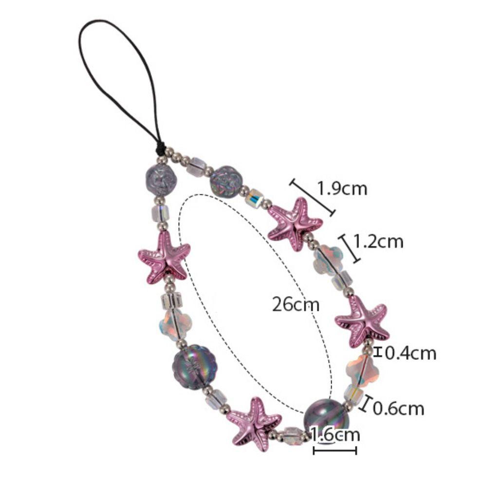 Anti-lost Starfish Phone Case Lanyard Short Colorful Ball Beaded Phone Strap  Female Lady Girl