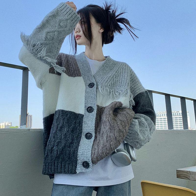Ретро-свитер с v-образным вырезом и кисточками, вязаный кардиган для женщин, осенне-зимний корейский топ с длинными рукавами, милый женский свитер