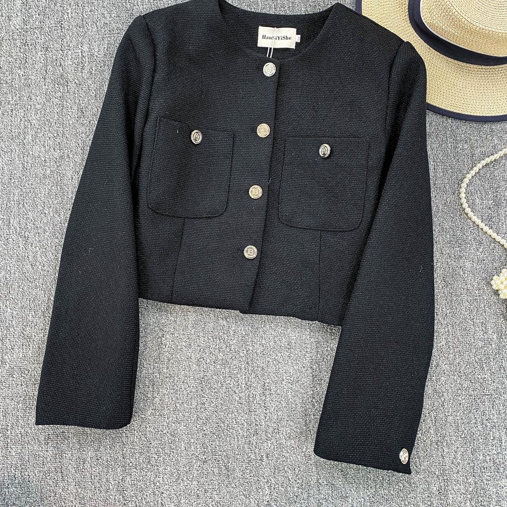 Осень Зима Женский Элегантный Маленький Ароматный Ветер Полный Рукав Однобортный Твидовый Короткий Пиджак Пальто с Карманом