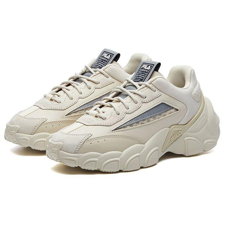 Fila Smasher Ткань Двухслойная Коровья кожа Удобные Универсальные Низкие Кроссовки Папины Кроссовки Женские кроссовки Бежевый F12W134144FAN