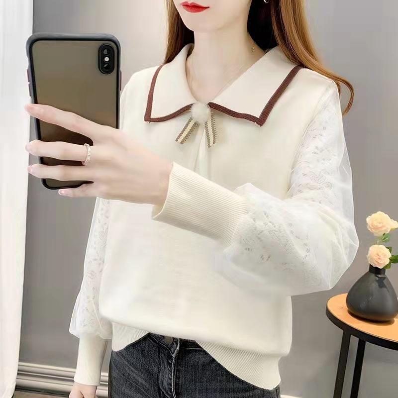 Кружевной свитер с длинными рукавами, женский свободный трикотажный свитер, тонкая верхняя одежда, базовый короткий топ