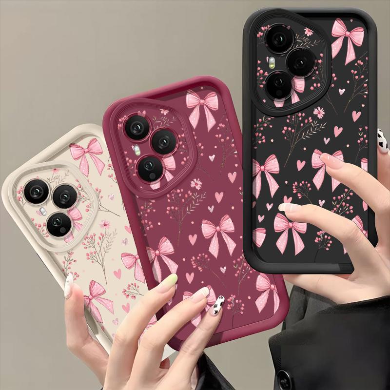 Мягкий ТПУ чехол для телефона для Honor 400 Pro 200 Pro X8c X9c Smart X6b X6c X6a Magic7 Lite Розовый узор с бантом Силиконовый защитный чехол