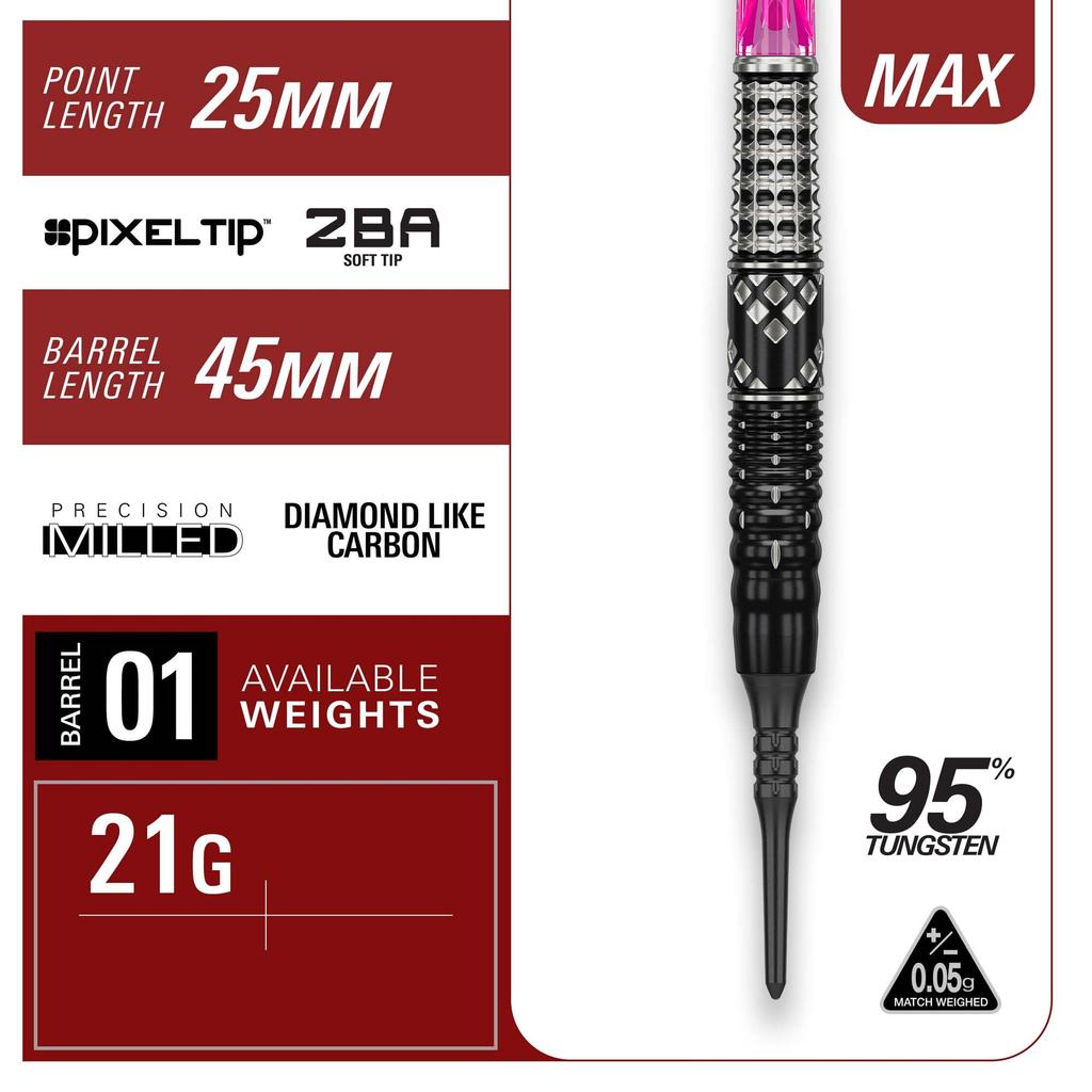 TARGET CHARIS G5 MAX Cathy Leung 95% Tungsten 21g Soft Tip Darts