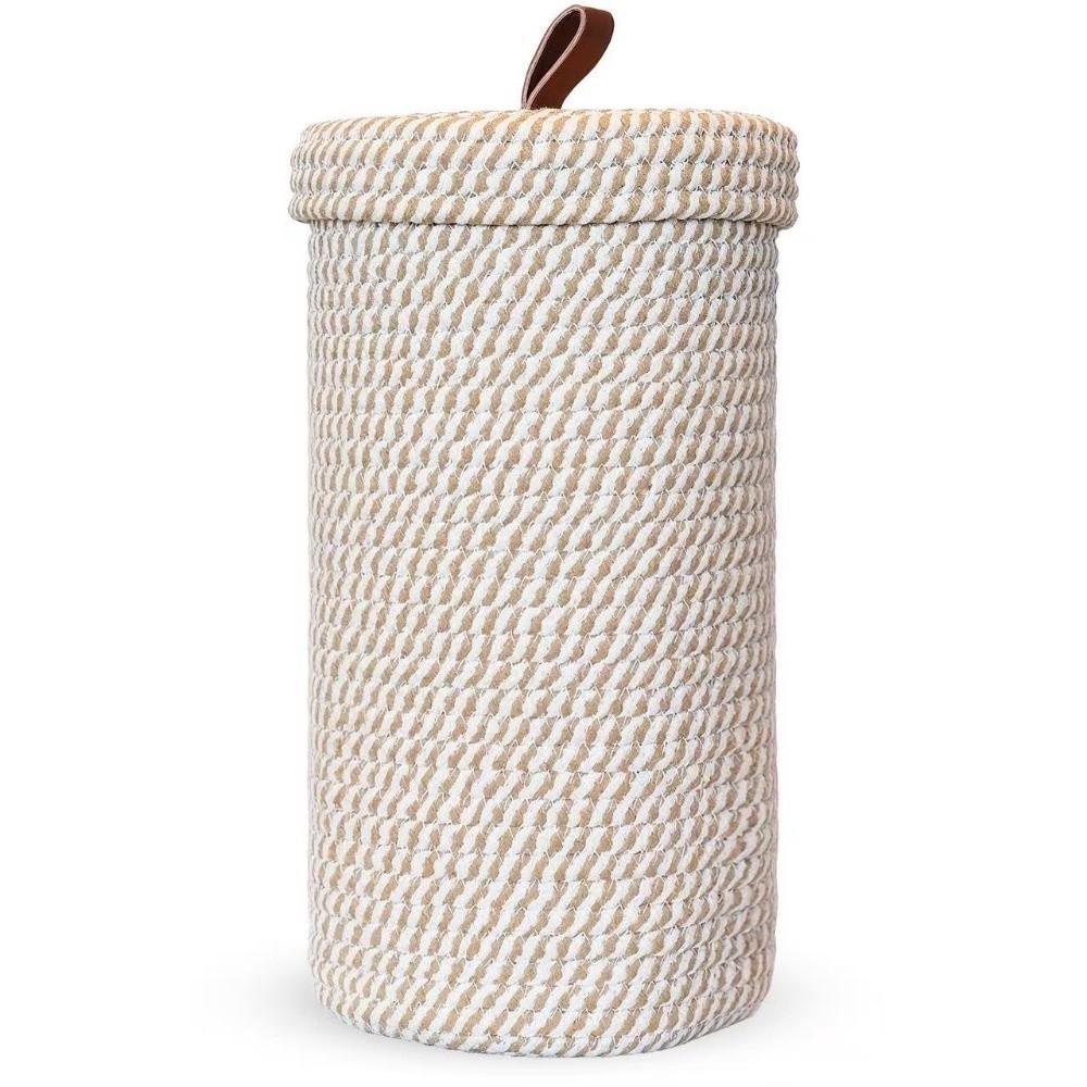 Dustproof Toilet Paper Rolls Storage Basket with Lid Woven Storage Basket Sundries Organizer
