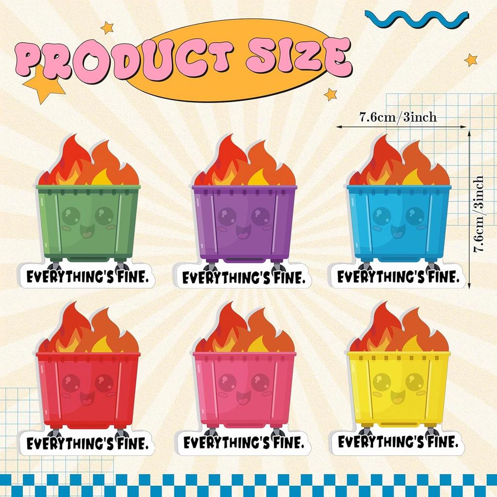 Thenshop 36 Pack Dumpster Fire Sticky Notes 3x3 Inch Funny Tearable Notepads Desk Accessories Everything is Fine Paper Pad for Teacher Appreciation