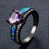 Black Gold Heart-Shaped Purple Zircon Alloy Ring with Electroplated Opal for Women