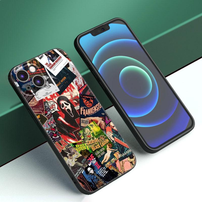 Чехол для телефона с коллажем из фильмов ужасов для Apple iPhone 12 13 Mini 11 14 15 Pro Max 7 8 Plus X XR XS SE 2020 2022, черный силиконовый чехол