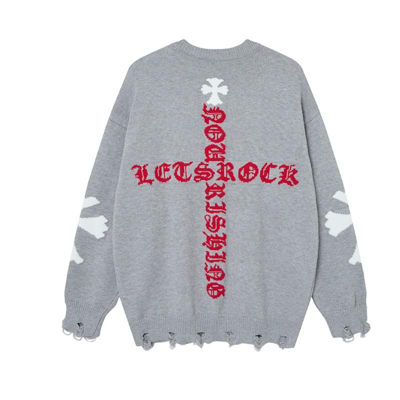 Unisex Oversized Knit Sweater With Cross Jacquard Retro Streetwear Style Warm Loose Fit Winter