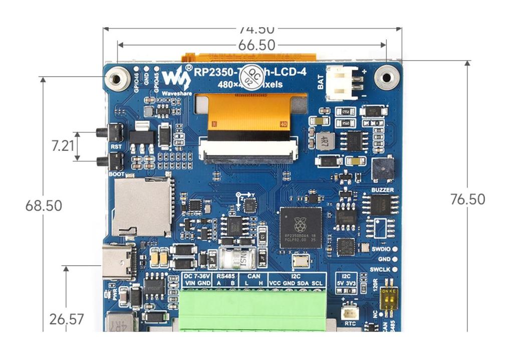 RP2350 Dual-Core High-Performance Dev Board with 4" 480×480 Display