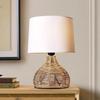 36 Cm Elegant Design Tall Paper Rope Rattan Wicker Look Standard Bedside Table Desk Lamp with Light Beige Fabric Linen Shade