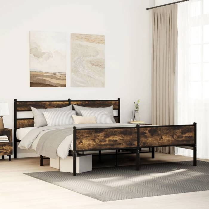 VidaXL Cadre de lit en métal sans matelas chêne fumé 180x200 cm 3308491
