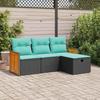 4 Piece Outdoor Sofa Set with Cushions Black Poly Rattan