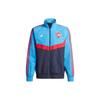 Logo Print Zip-Up Stand Collar Striped Color Block Raglan Long Sleeve Sports Jacket Men Jacket Blue IU2073