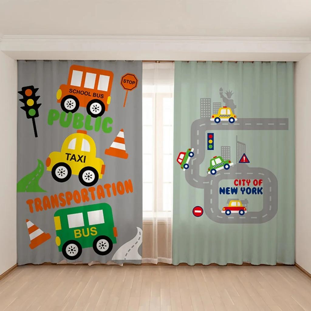 Новая симпатичная синяя желтая игрушечная машинка-экскаватор занавеска для детской комнаты, спальни для мальчиков, детской комнаты, окна детского сада, 2 панели, новый узор