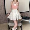Pleated A-line Mini Skirt White Women Ruffles Sweet Hottie Preppy Style Elastic Waist Slim Thin Casual Summer Skirts