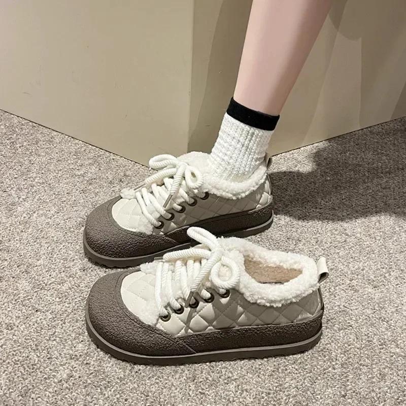 Женская обувь для сноуборда 2024 года, тренд осени и зимы, новые плюшевые кроссовки со шнуровкой разных цветов, женская теплая повседневная обувь из хлопка для активного отдыха