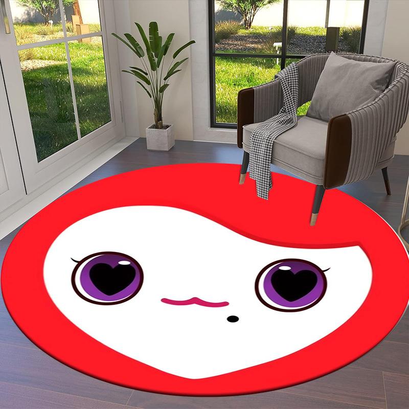 1pc Heart-shaped character with purple eyes and red hair. Round carpet, Made of Polyester,Perfect for Decorating Office Chairs, Living Rooms fplt022