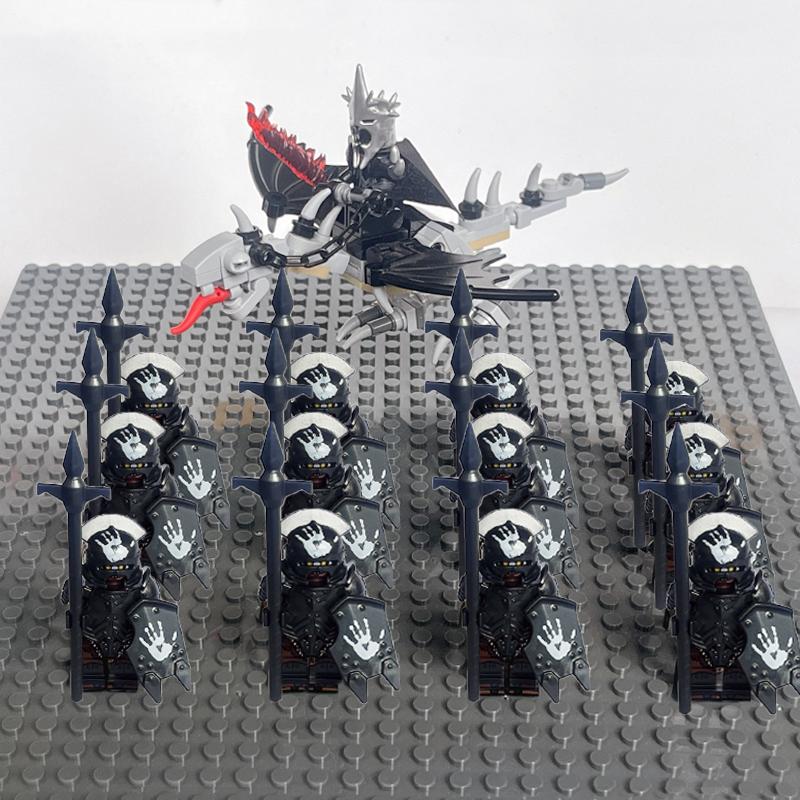14 шт. MOC Средневековые Гномы Воины Эльфы Рыцари Властелин Колец Урук-хай Орк Солдат Рохана с Фигуркой Короля-Чародея Лидера Строительные Блоки Игрушки