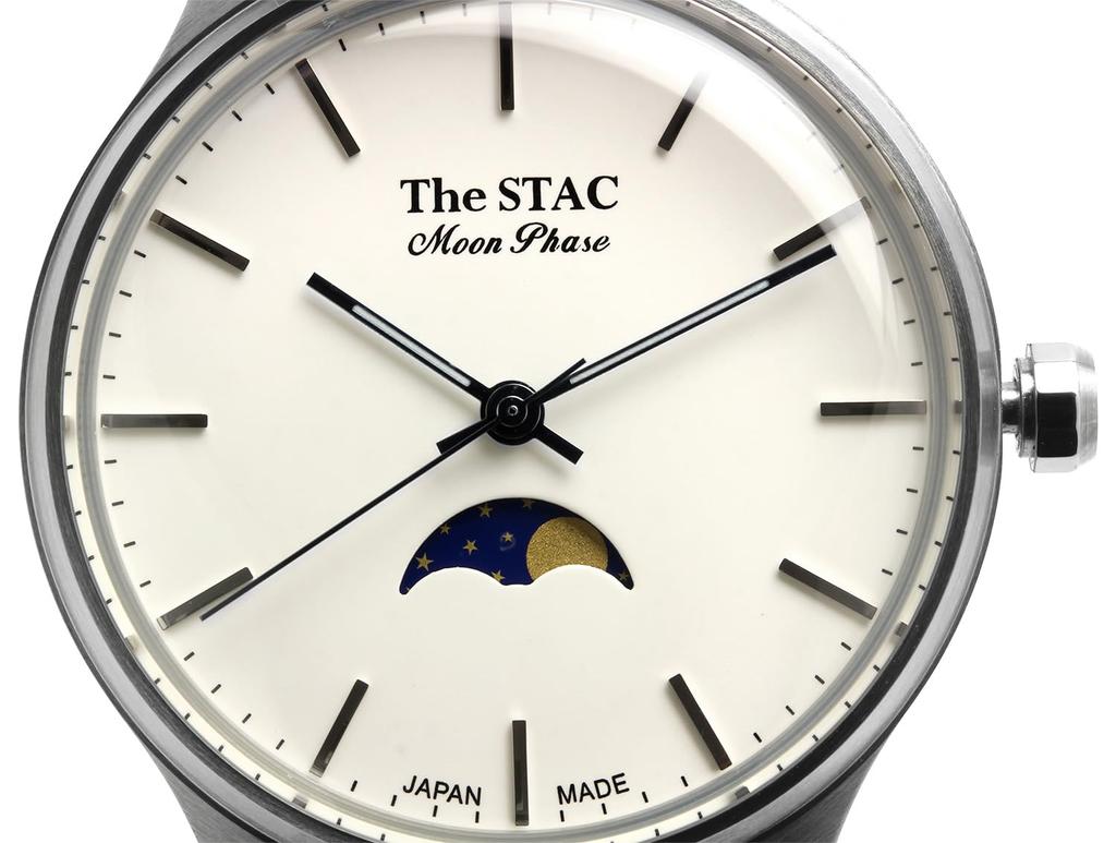 Часы STAC Made in Japan Domestic Watch 36 мм, старинные, ретро, унисекс, с фазами Луны, белые, коричневые, из крокодиловой кожи [The Stack] мужские, женские, ST-MF001