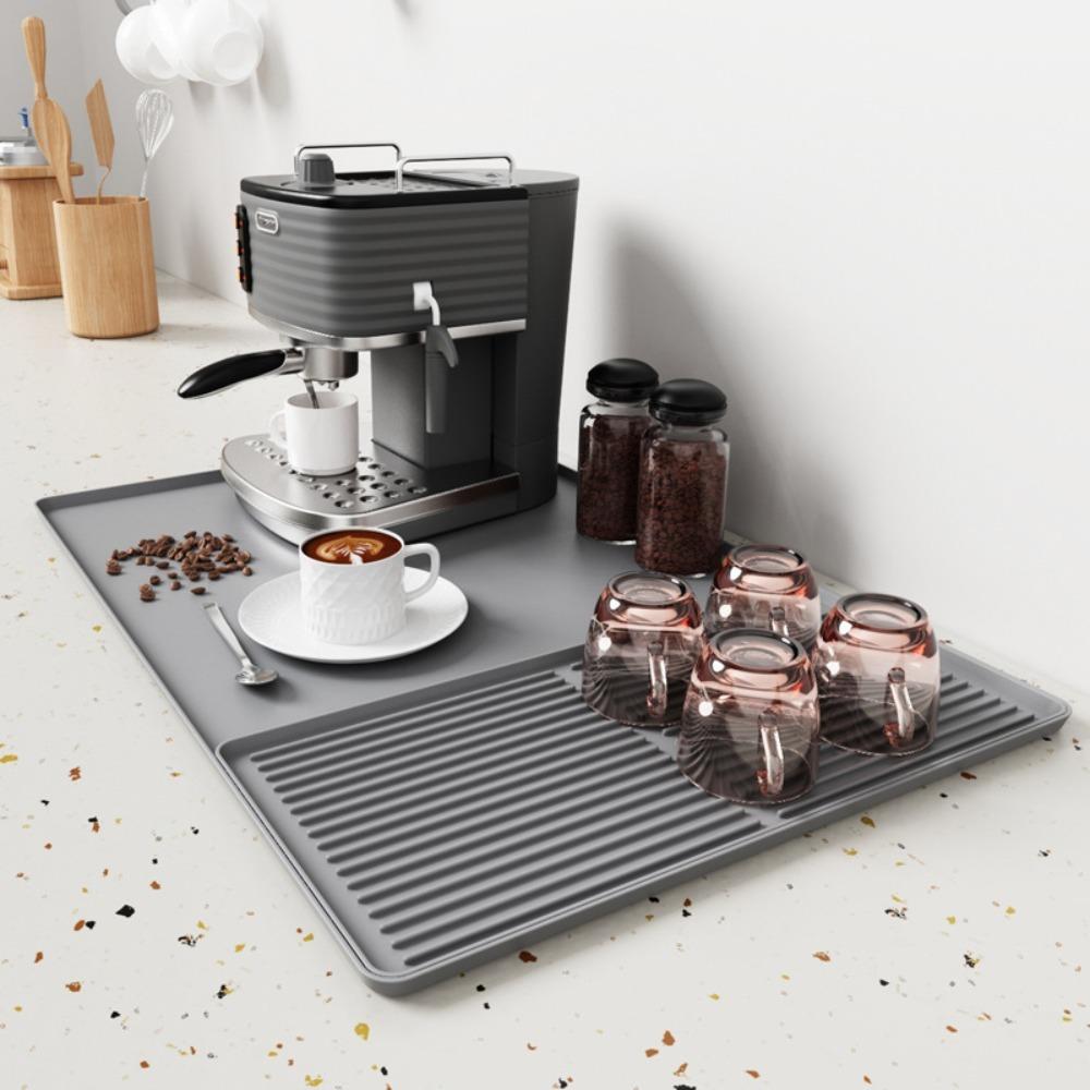 Kitchen Supplies 2 in 1 Coffee Machine Mat Silicone Waterproof Coffee Bar Mat Non-slip Insulated Drain Pad Home