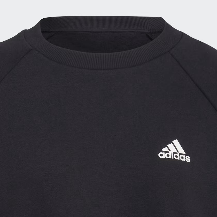 adidas Свитшот с круглым вырезом и микрологотипом, ребристый, с длинным рукавом, женский свитшот, черный HA6622
