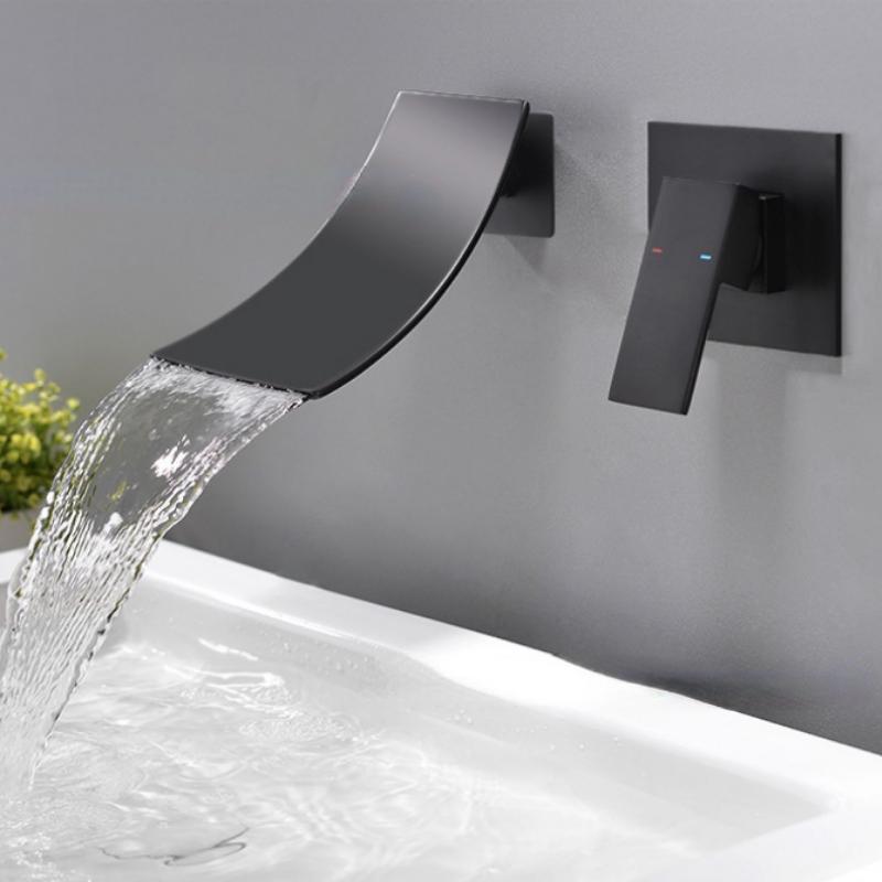 Европейский стиль Цельномедный Скрытый Смеситель-водопад Бытовой Горячий и Холодный Смеситель для Раковины Встраиваемый в Стену