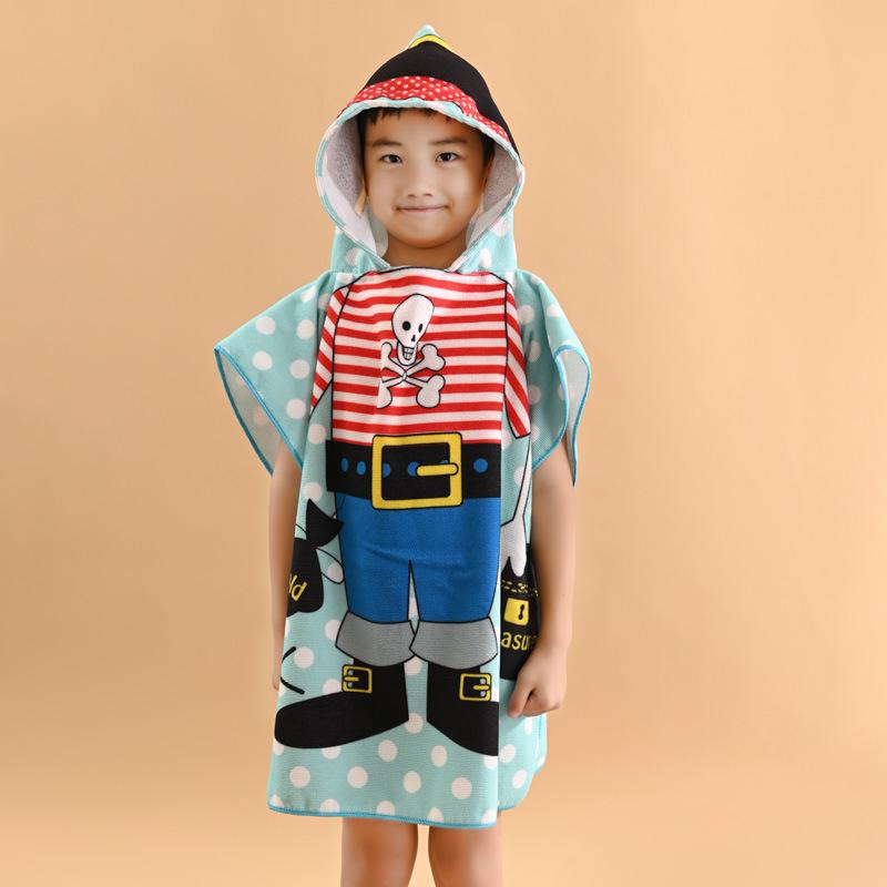 Dinosaur Cartoon Hooded Bath Towel: Absorbent Cotton Poncho for Kids' Summer Swimming