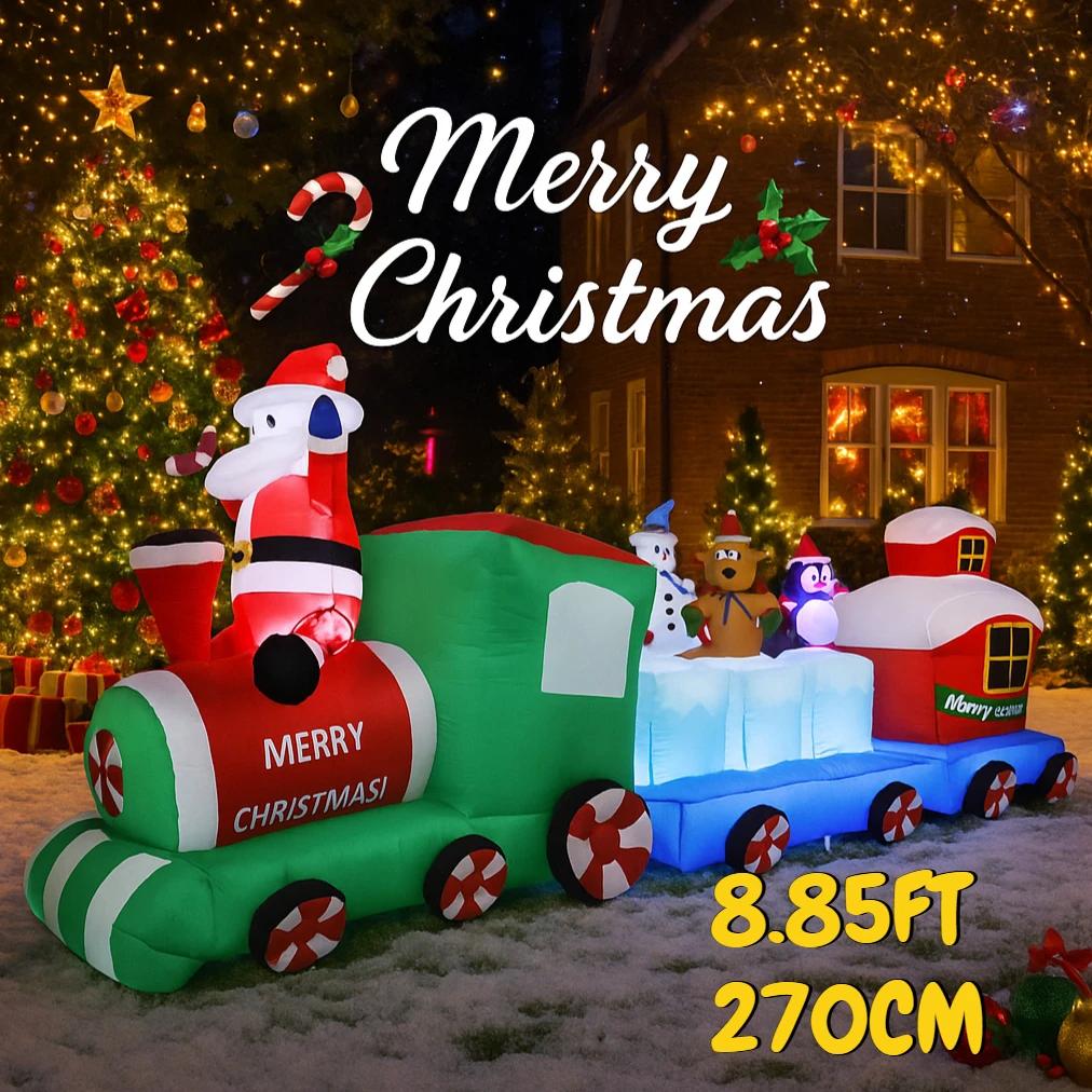 8.85FT Christmas Inflatable Toys LED Train Decoration Santa Claus Friends Supplies Home Ornament Festive Gift Xmas Yard Decor