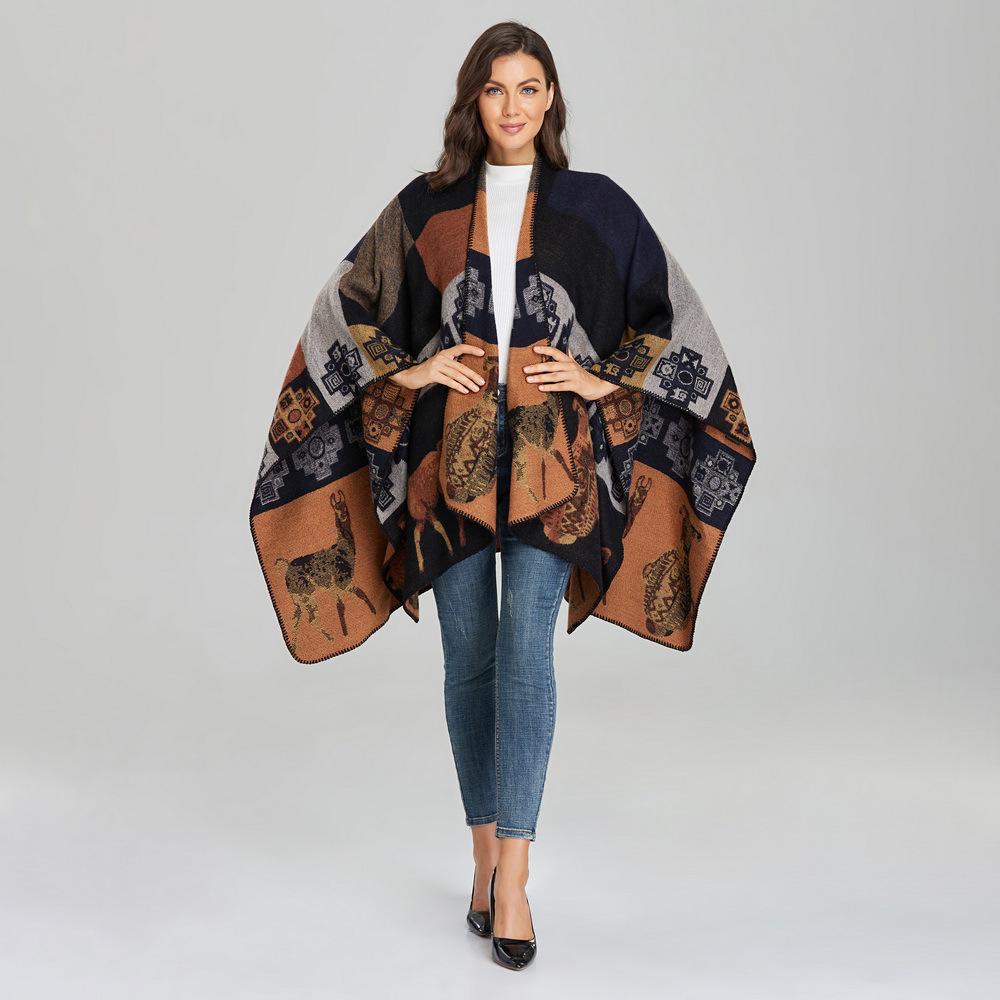 Women's Ethnic Style Thickened Shawl Cape: Autumn/Winter, Plus Size, Slit Design, Travel Scarf