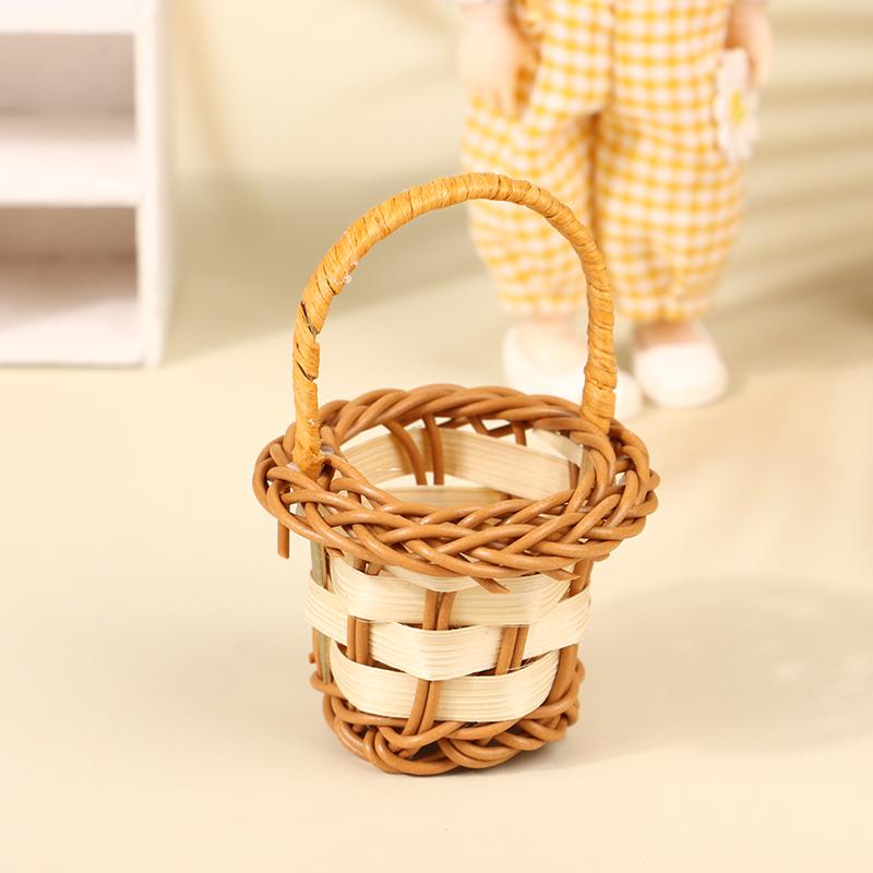 1Pcs Dollhouse Miniature Woven Flower Basket Hand Basket Storage Basket Kids Pretend Play Toy Doll House Accessories