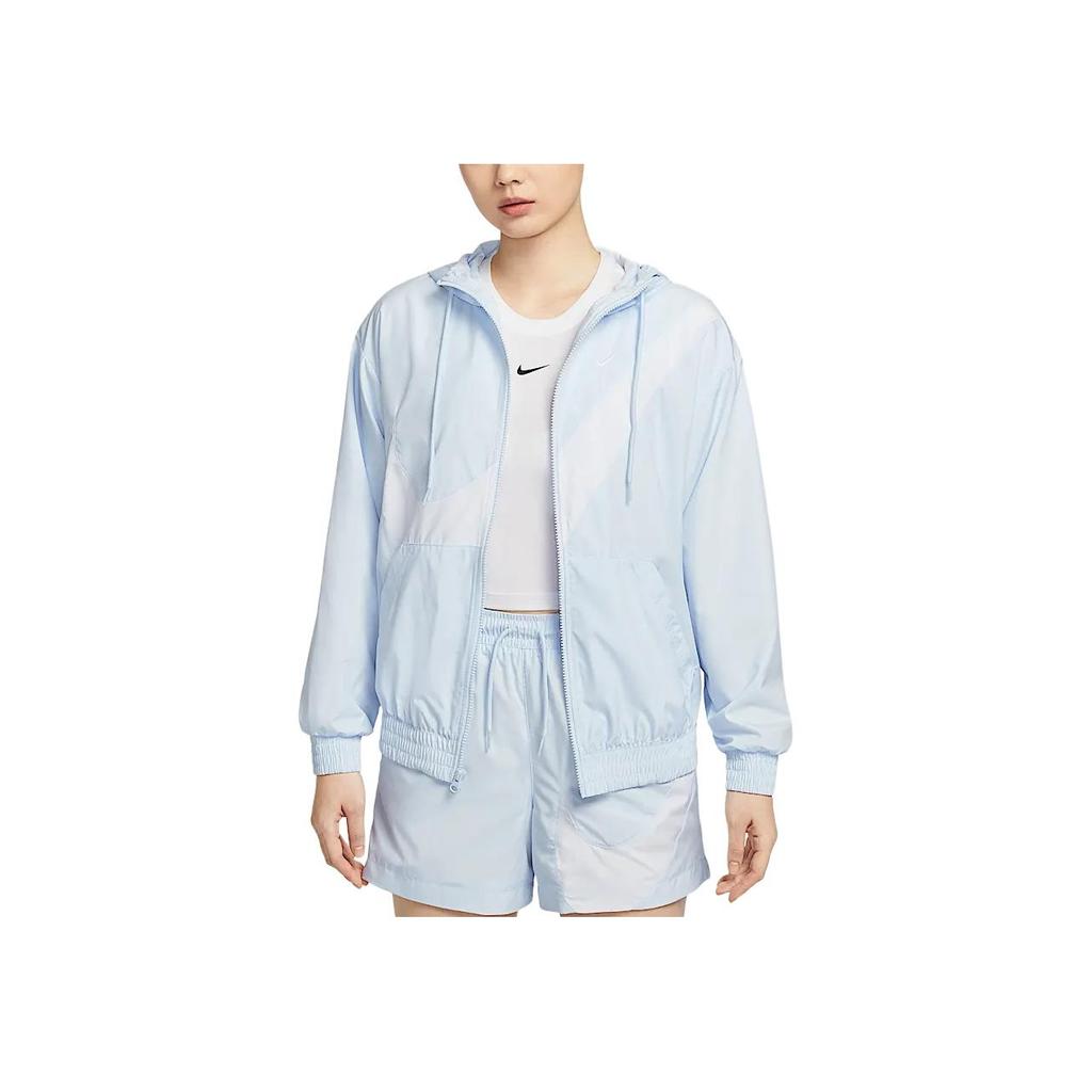 Nike Спортивная классика Логотип UPF 40+ Защита от солнца Свободный крой Толстовка на молнии с капюшоном и длинным рукавом Женские куртки Фиолетово-синий Белый HM8972423