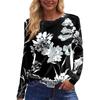 Women's Fashion Casual Slit Hem Round Neck Long Sleeve Loose  Printed T-Shirt Ladies Top