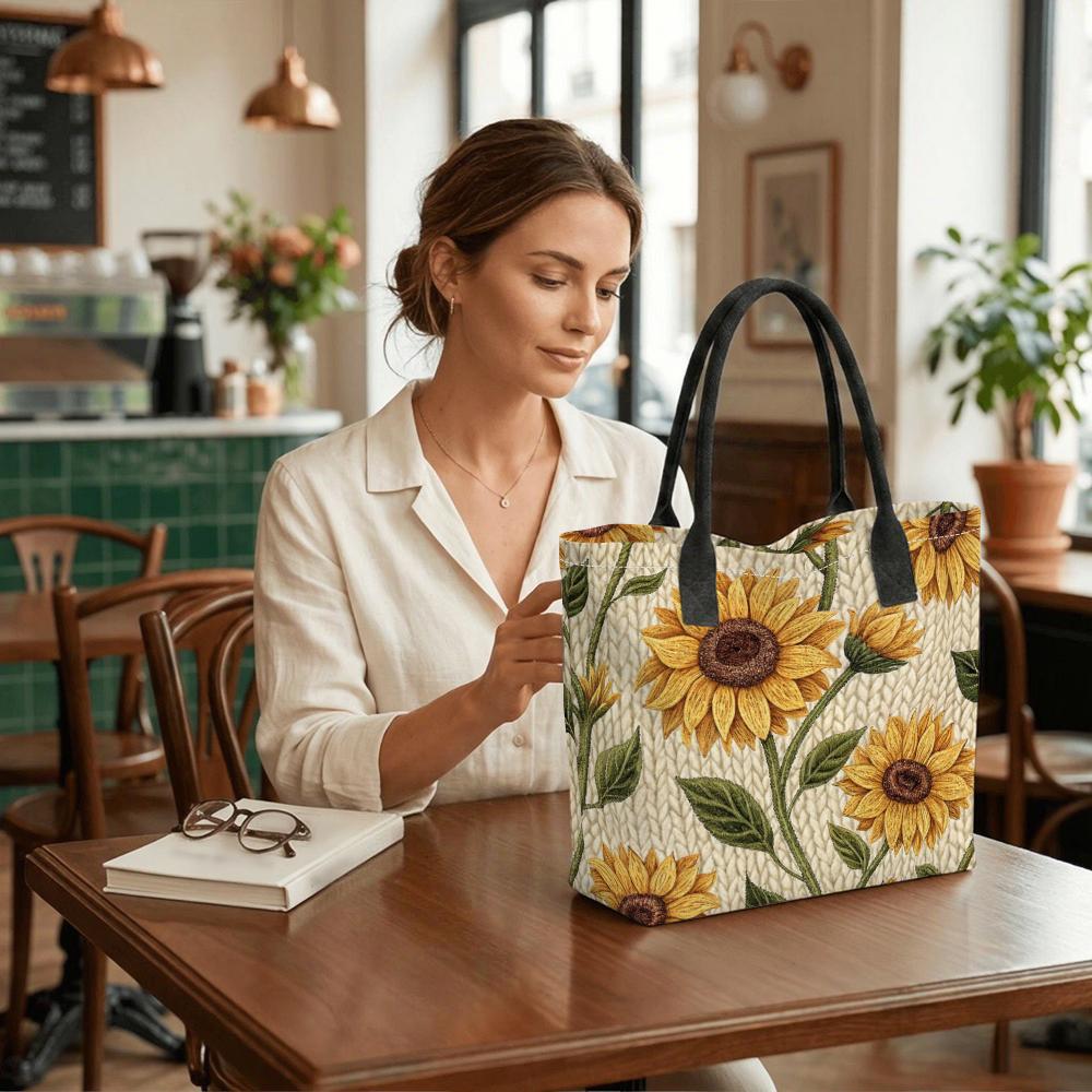 Sunflower Pattern Casual Tote Bag Large Capacity Portable Daily Handbag for Women