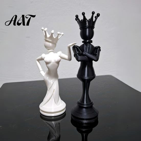 Creative Study Room Decor 2 Pcs Chess King And Queen Statue, 3D Printed Abstract Modern Desk Figure, Piece Sculpture for Living Room, Bookshelf,