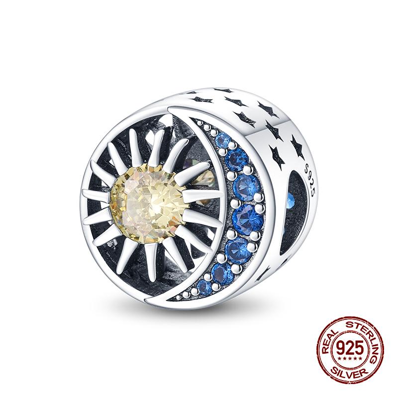 Fashion 100% 925 Sterling Silver Colorful Zircon Stars Moon Separator Charms Bead Fit Original Bracelet Fine DIY Jewelry