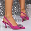 Sexy Crystal Buckle Hot Pink Sling Back Pumps Women 2025 Summer Pointed Toe High Heels Sandals Party Dress Shoes Size 43