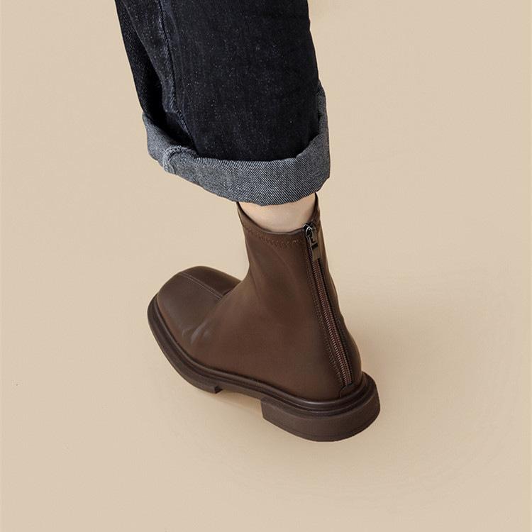 Женские винтажные ботильоны с квадратным носком, короткие ботинки на толстом каблуке, новая модная обувь на осень-зиму, женская эластичная мягкая обувь