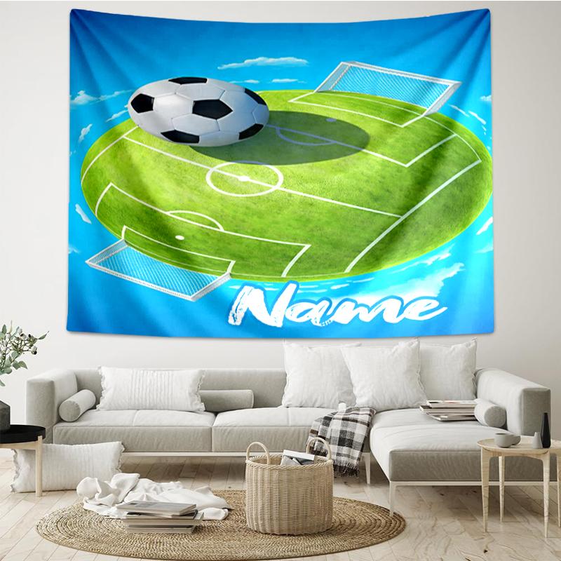 Custom Name Soccer Print Tapestry, Backdrop, Easy Setup, Ideal for Bedroom, Office & Living Room, with Aesthetic Wall Hanging Decor.