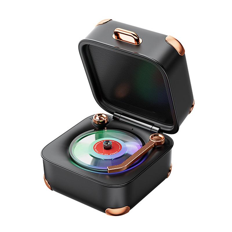 Mini Classic Vintage Bluetooth Speaker Retro Hifi Music Box Vinyl Record Player Design Soundbar Colorful Ambient Light with Mic
