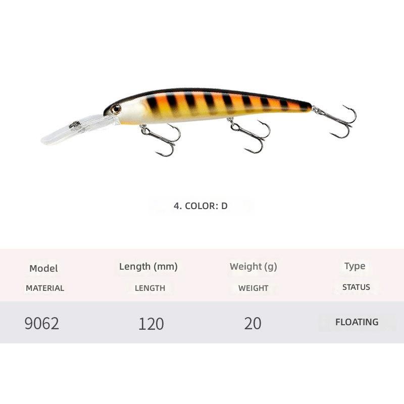 TRY&V Lure Bait 120mm/20g Long-tail Floating Minnow Long-cast Sea Bass Fishing Hard Bait Stainless Steel 9062