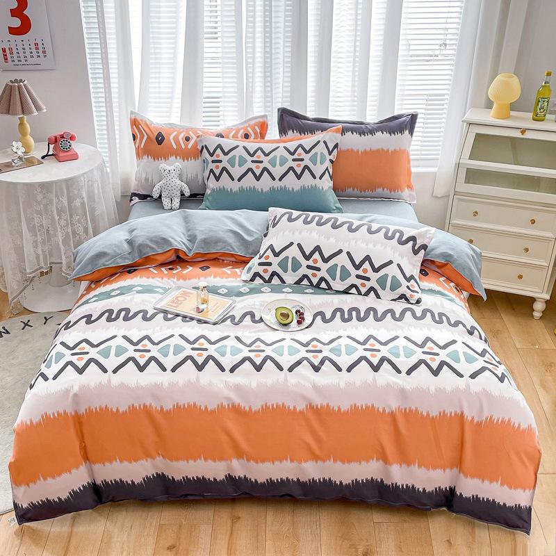 Небольшой свежий утолщенный комплект из четырех предметов из хлопка с принтом, состоящий из трех предметов, простыня и пододеяльник