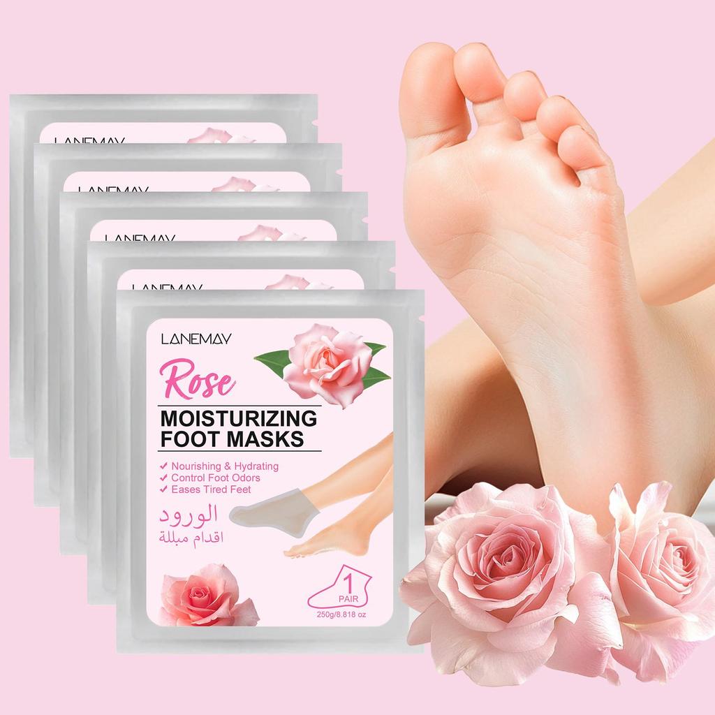 5 Packs Rose Moisturizing Foot Masks - Hydrating & Softening for Rough, Dry, Cracked Skin, Provides Intense Hydration for Silky-Smooth Feet