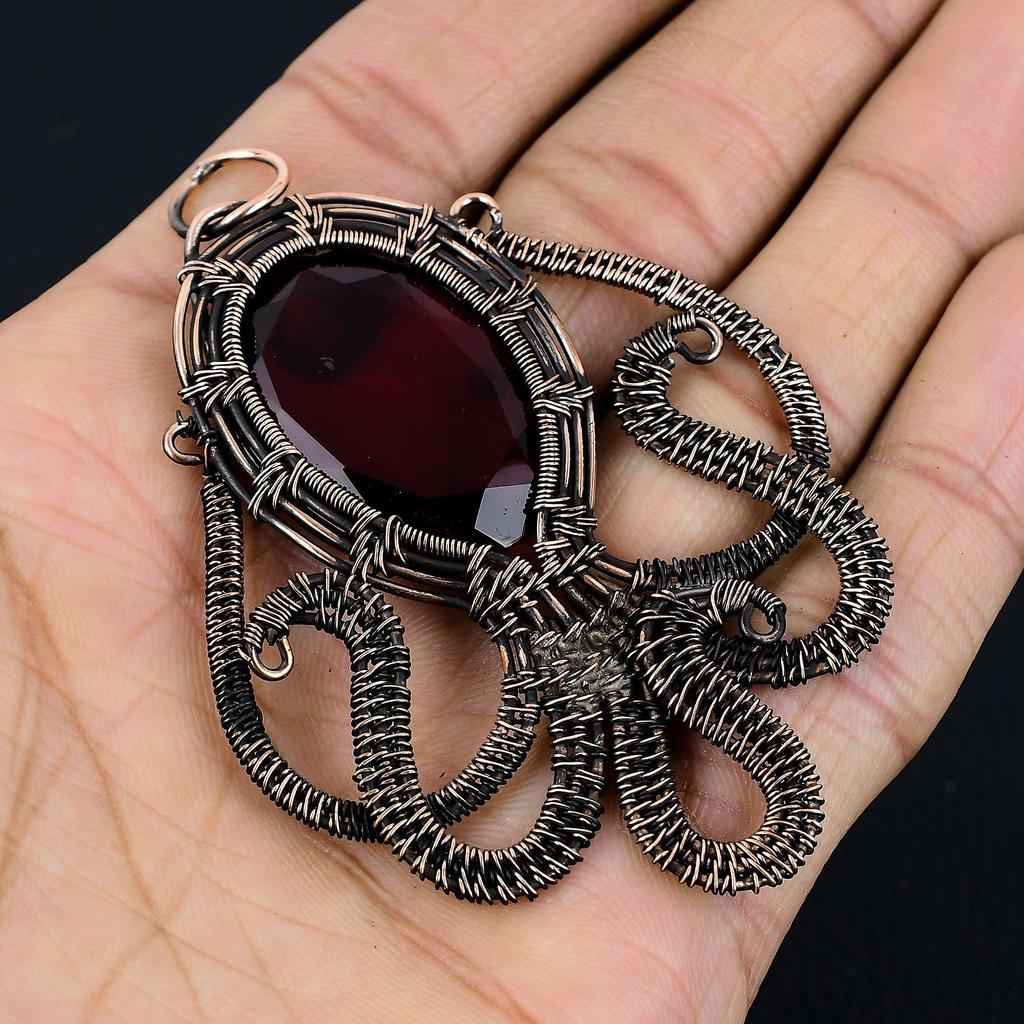 Garnet 999 Copper Wire Wrapped Pendant, Handmade Gemstone Pendant Jewelry, Gifts For Wife Brand New Pendant