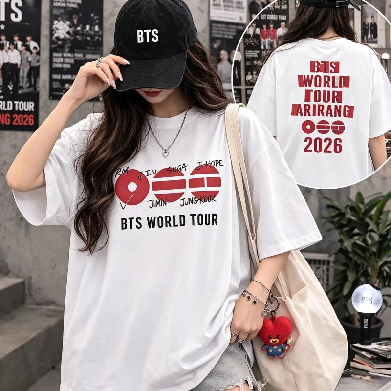Новая хлопковая унисекс футболка с графикой BTS Arirang World Tour, Есть детские размеры, Летняя модная футболка K-pop для мужчин и женщин