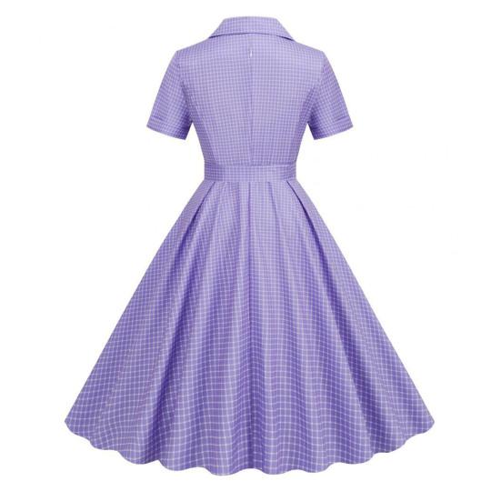 Женское вечернее платье в стиле ретро, ​​однобортное трапециевидное платье с большим отложным воротником, V-образным вырезом и клетчатым принтом, с высоким поясом и узкой талией, женское платье миди для выпускного вечера