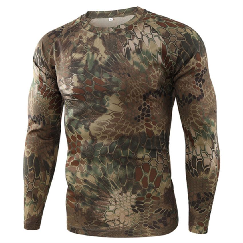 Spring and Autumn Outdoor Python Print 3D Jungle Camouflage Training Clothing Crewneck T Shirt Men's Loose Long Sleeves