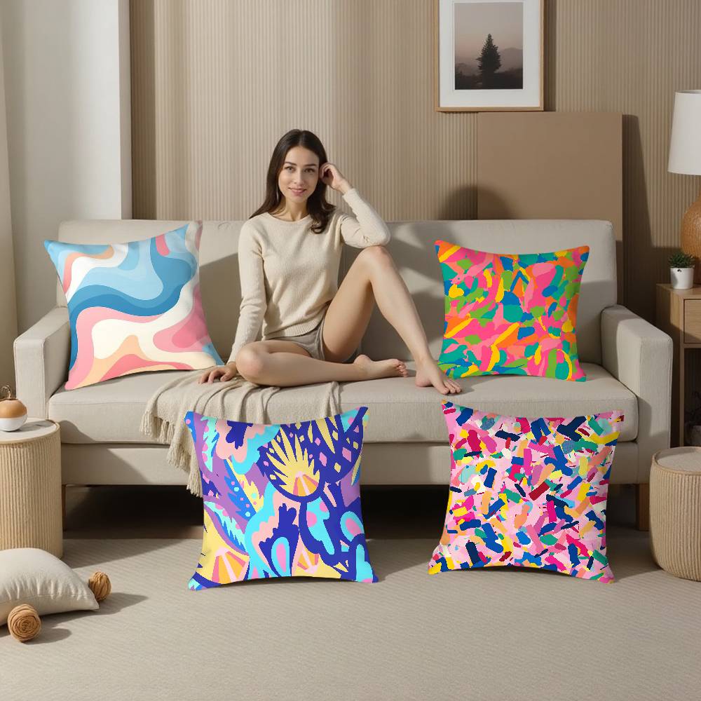 Home Decor Colorful Abstract Pattern Digital Print Pillows Pattern Cushion Cover Suitable for Sofa Bedroom Car Pillow Cover