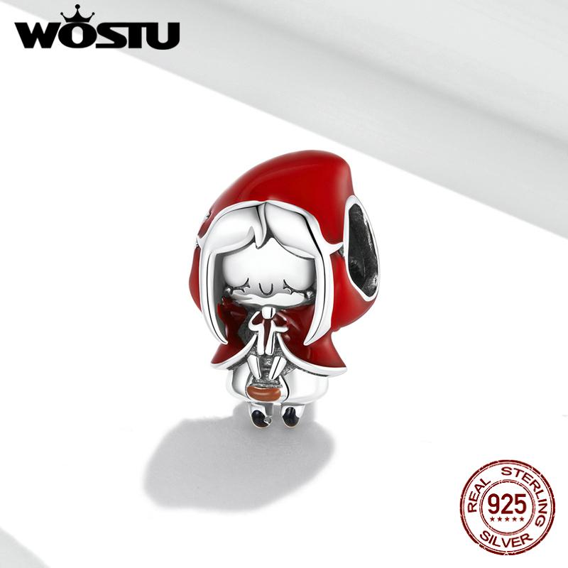 WOSTU 925 Sterling Silver Charm Fairy Forest Wolf Girl Bead Handheld Game Manicure Pendant Fit Original Bracelet DIY Jewelry