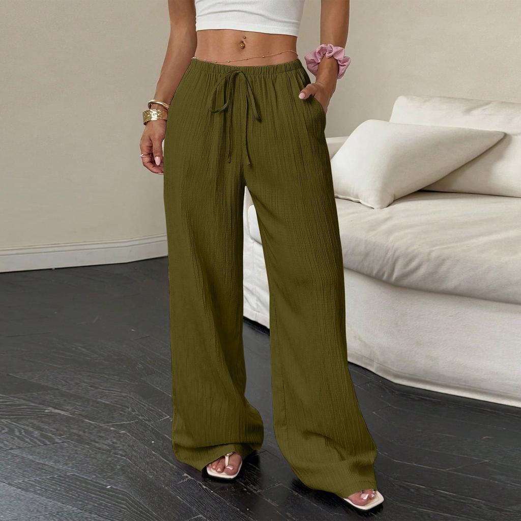 Женские повседневные брюки с высокой посадкой, свободные, кружевные, с широкими штанинами